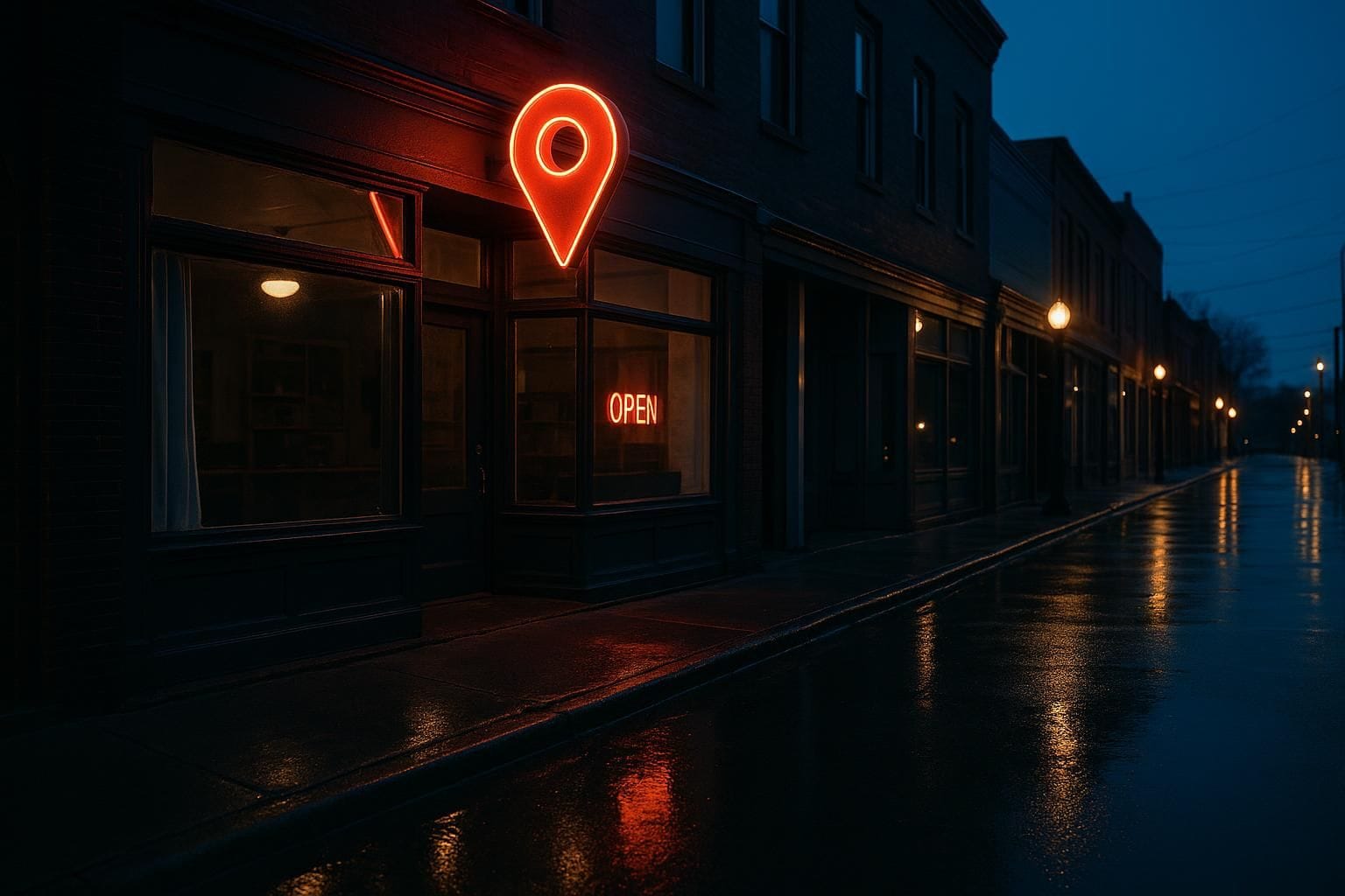 Local business map listing alongside an AI assistant recommendation interface